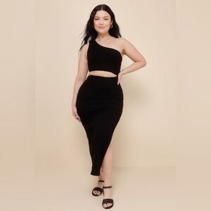 LULUS SPICE THINGS UP CUTOUT MIDI DRESS - BLACK SIZE SMALL (PREOWNED)